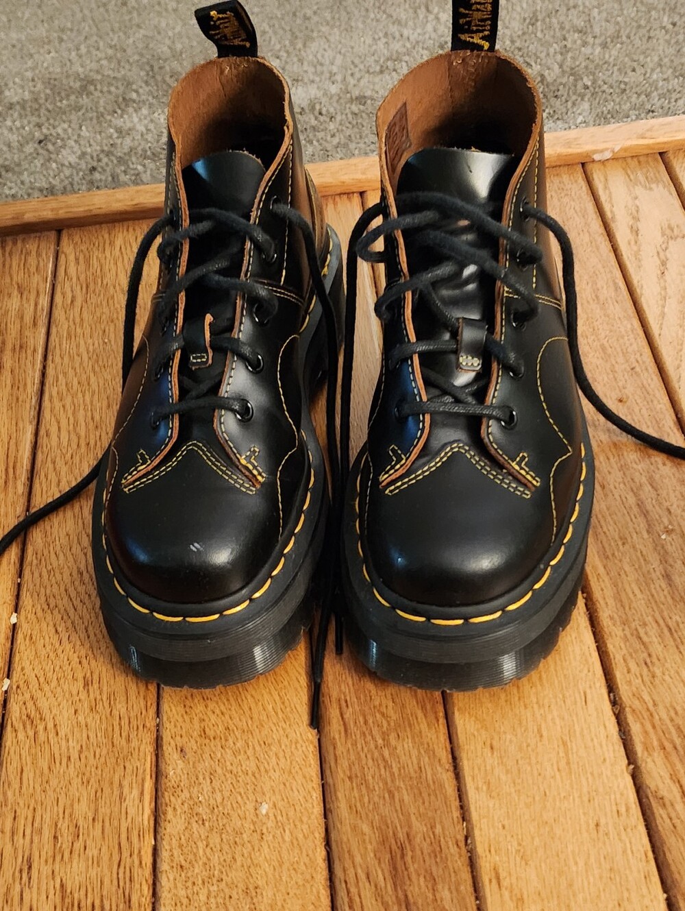 Dr. Martens Black Leather Platform Ankle Boots.  Church Monkey Boots - Picture 3 of 7
